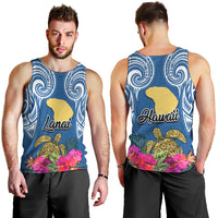 Hawaii Lanai Island Men Tank Top Hibiscus Turle and Map with Polynesian Spiral LT03 - Polynesian Pride