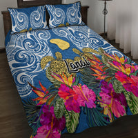 Hawaii Lanai Island Quilt Bed Set Hibiscus Turle and Map with Polynesian Spiral LT03 - Polynesian Pride