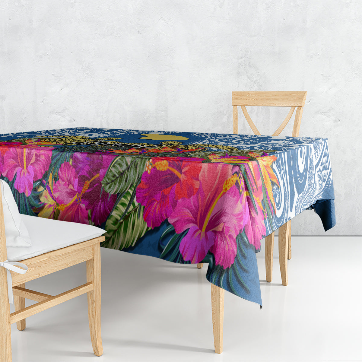 Hawaii Lanai Island Tablecloth Hibiscus Turle and Map with Polynesian Spiral LT03 - Polynesian Pride