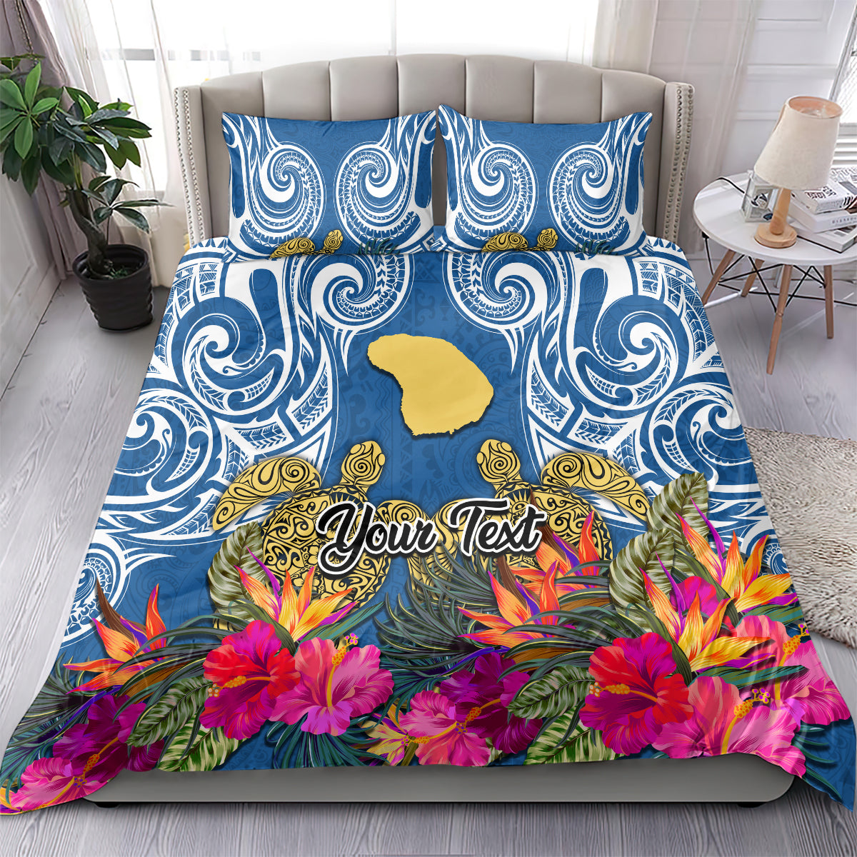 Custom Hawaii Lanai Island Bedding Set Hibiscus Turle and Map with Polynesian Spiral LT03 - Polynesian Pride