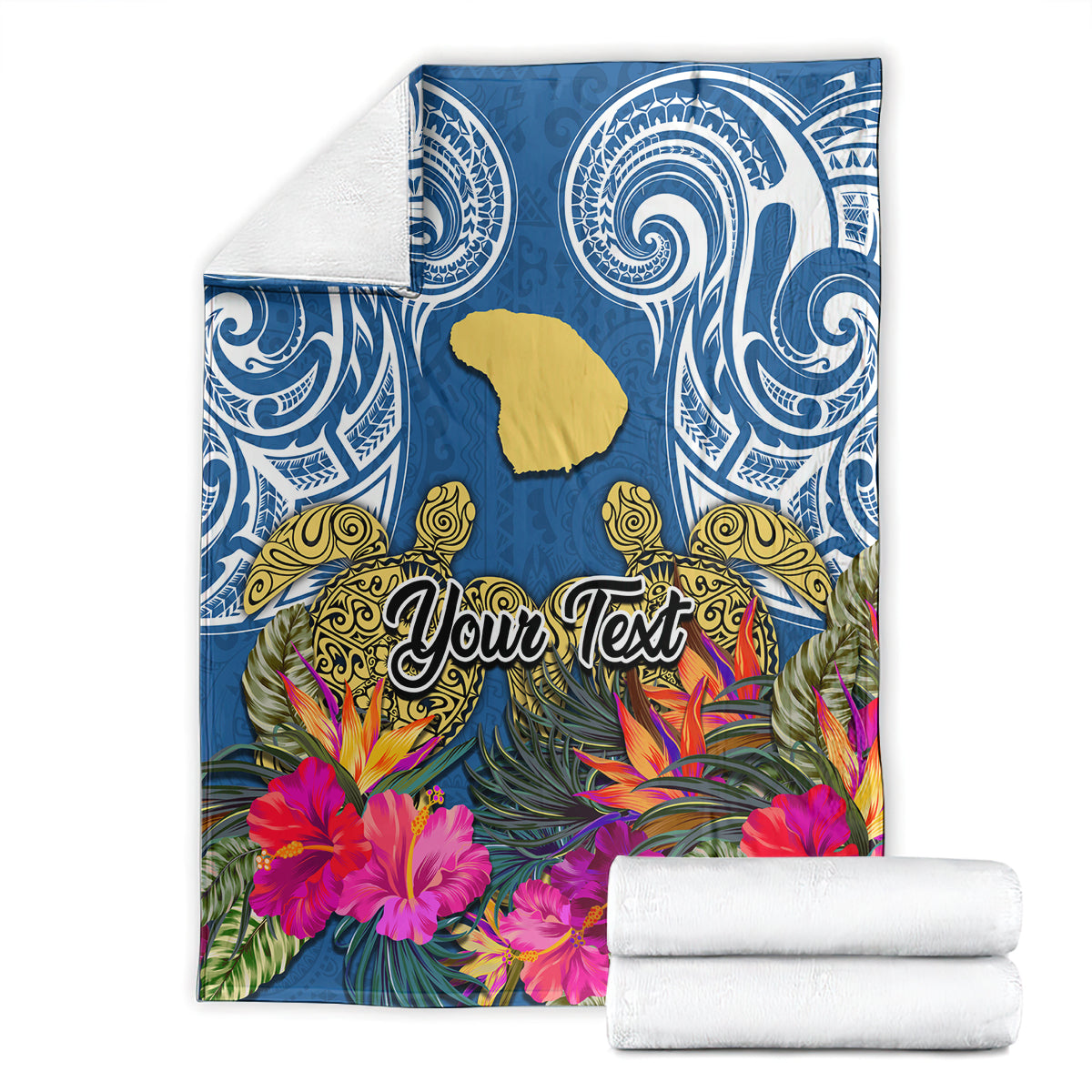 Custom Hawaii Lanai Island Blanket Hibiscus Turle and Map with Polynesian Spiral LT03 - Polynesian Pride