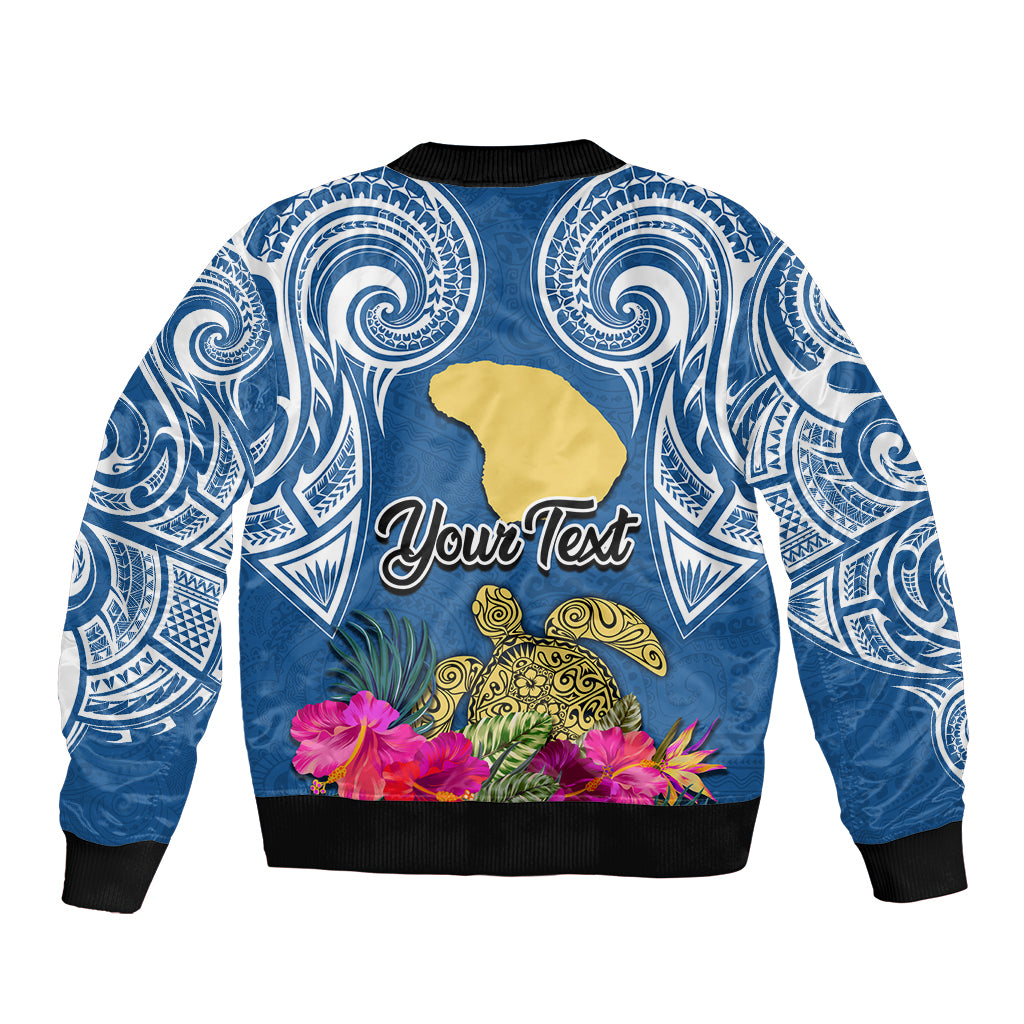 Custom Hawaii Lanai Island Bomber Jacket Hibiscus Turle and Map with Polynesian Spiral LT03 - Polynesian Pride