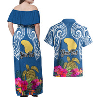 Custom Hawaii Lanai Island Couples Matching Off Shoulder Maxi Dress and Hawaiian Shirt Hibiscus Turle and Map with Polynesian Spiral LT03 - Polynesian Pride