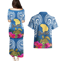 Custom Hawaii Lanai Island Couples Matching Puletasi Dress and Hawaiian Shirt Hibiscus Turle and Map with Polynesian Spiral LT03 - Polynesian Pride