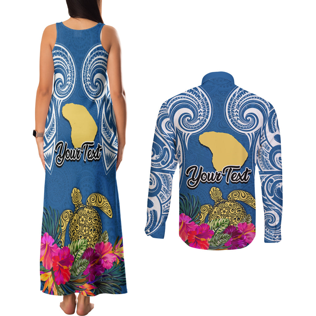 Custom Hawaii Lanai Island Couples Matching Tank Maxi Dress and Long Sleeve Button Shirts Hibiscus Turle and Map with Polynesian Spiral LT03 - Polynesian Pride