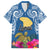 Custom Hawaii Lanai Island Family Matching Off Shoulder Long Sleeve Dress and Hawaiian Shirt Hibiscus Turle and Map with Polynesian Spiral LT03 Dad's Shirt - Short Sleeve Blue - Polynesian Pride