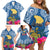 Custom Hawaii Lanai Island Family Matching Off Shoulder Short Dress and Hawaiian Shirt Hibiscus Turle and Map with Polynesian Spiral LT03 - Polynesian Pride