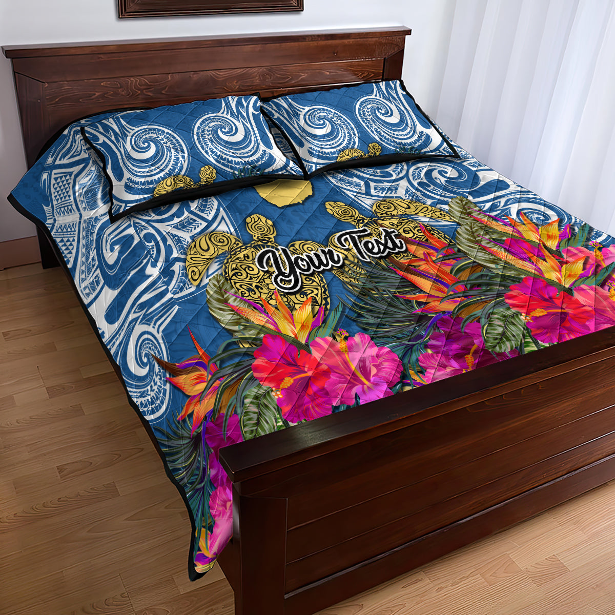 Custom Hawaii Lanai Island Quilt Bed Set Hibiscus Turle and Map with Polynesian Spiral LT03 - Polynesian Pride