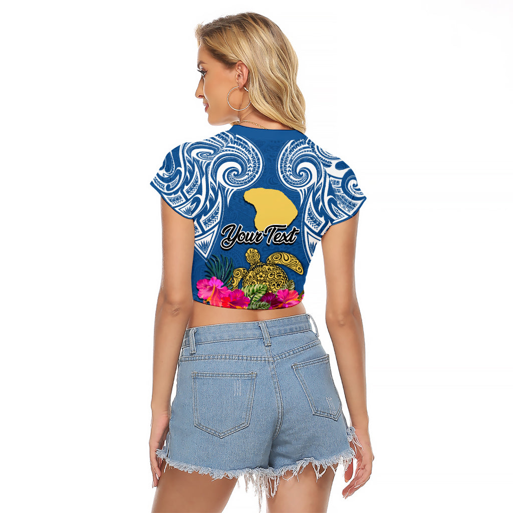 Custom Hawaii Lanai Island Raglan Cropped T Shirt Hibiscus Turle and Map with Polynesian Spiral LT03 - Polynesian Pride