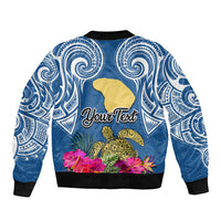 Custom Hawaii Lanai Island Sleeve Zip Bomber Jacket Hibiscus Turle and Map with Polynesian Spiral LT03 - Polynesian Pride
