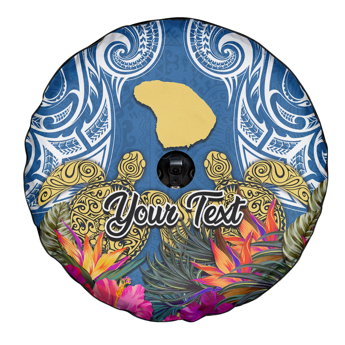 Custom Hawaii Lanai Island Spare Tire Cover Hibiscus Turle and Map with Polynesian Spiral LT03 - Polynesian Pride