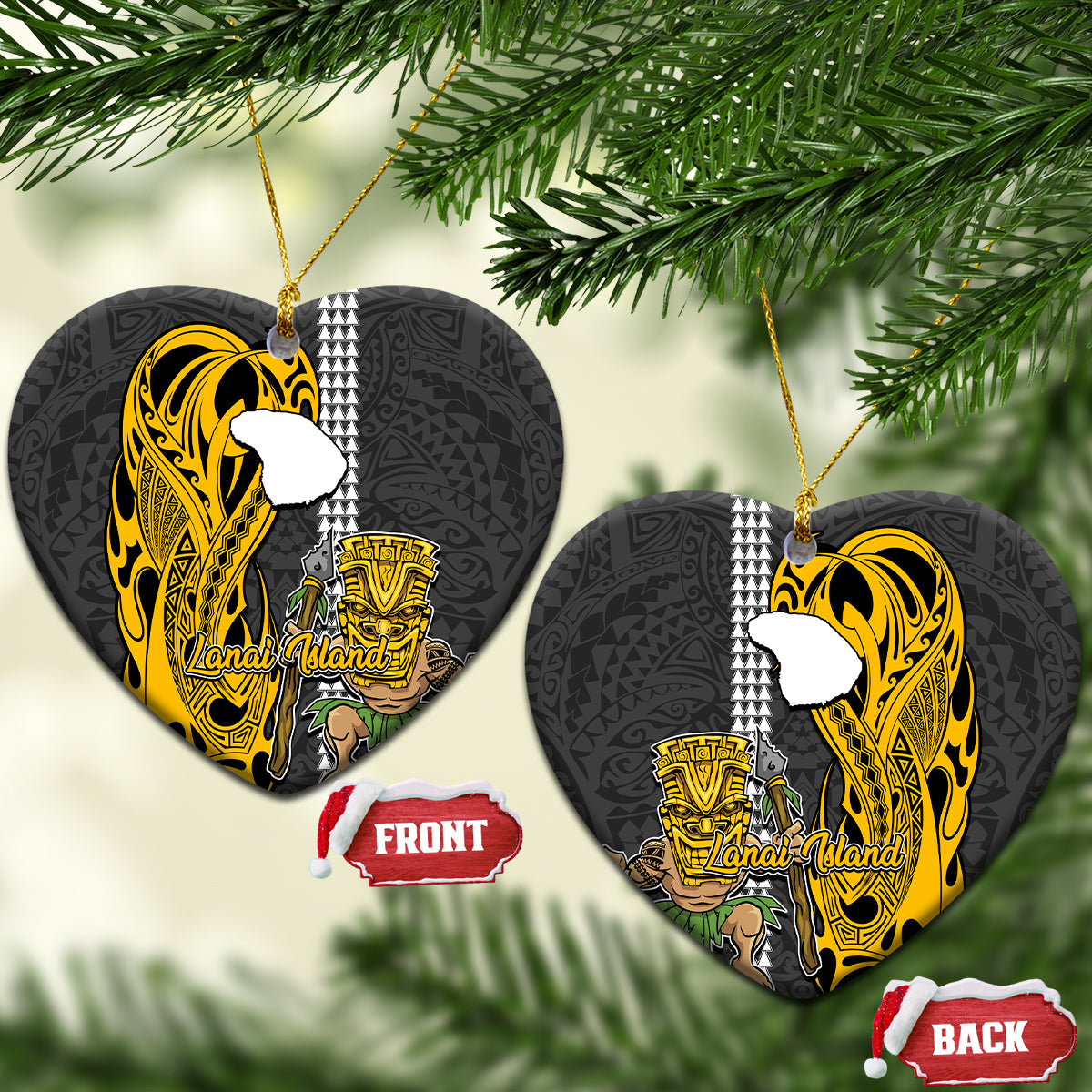 Hawaii Lanai Island Ceramic Ornament Hawaiian Warrior and Kakau Symbols Abstract Tattoo LT03 - Polynesian Pride