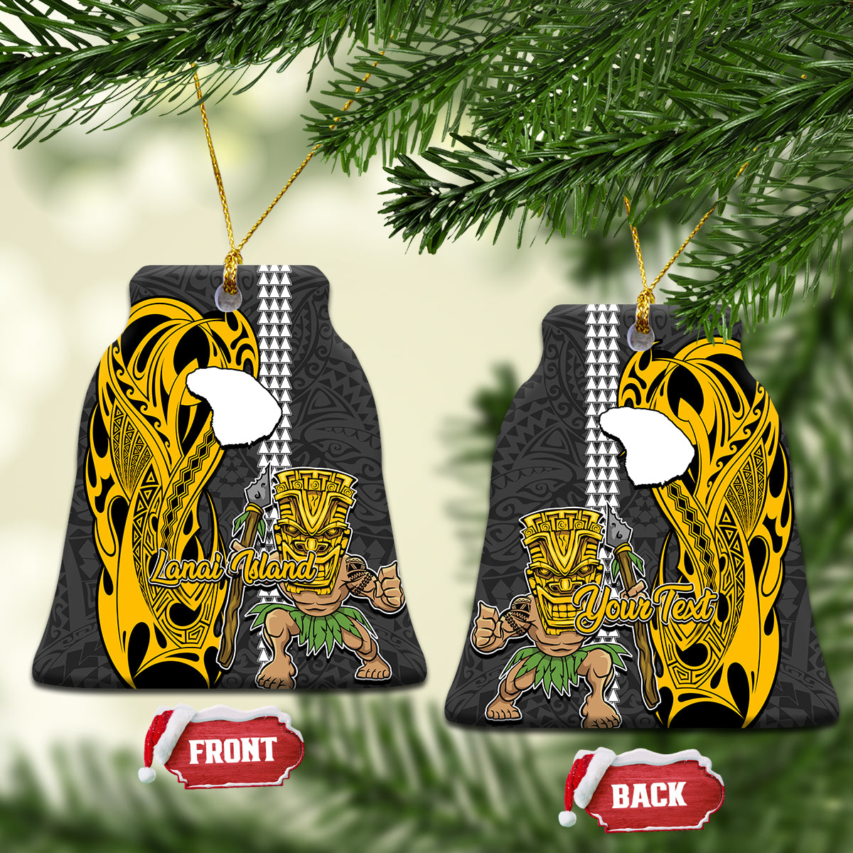 Custom Hawaii Lanai Island Ceramic Ornament Hawaiian Warrior and Kakau Symbols Abstract Tattoo LT03 - Polynesian Pride