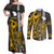 Custom Hawaii Lanai Island Couples Matching Off Shoulder Maxi Dress and Long Sleeve Button Shirts Hawaiian Warrior and Kakau Symbols Abstract Tattoo LT03 Yellow - Polynesian Pride