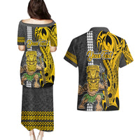 Custom Hawaii Lanai Island Couples Matching Puletasi Dress and Hawaiian Shirt Hawaiian Warrior and Kakau Symbols Abstract Tattoo LT03 - Polynesian Pride