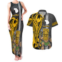 Custom Hawaii Lanai Island Couples Matching Tank Maxi Dress and Hawaiian Shirt Hawaiian Warrior and Kakau Symbols Abstract Tattoo LT03 Yellow - Polynesian Pride