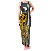 Custom Hawaii Lanai Island Family Matching Tank Maxi Dress and Hawaiian Shirt Hawaiian Warrior and Kakau Symbols Abstract Tattoo LT03 Mom's Dress Yellow - Polynesian Pride