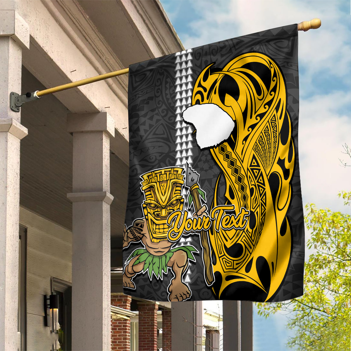 Custom Hawaii Lanai Island Garden Flag Hawaiian Warrior and Kakau Symbols Abstract Tattoo LT03 House Flag Yellow - Polynesian Pride