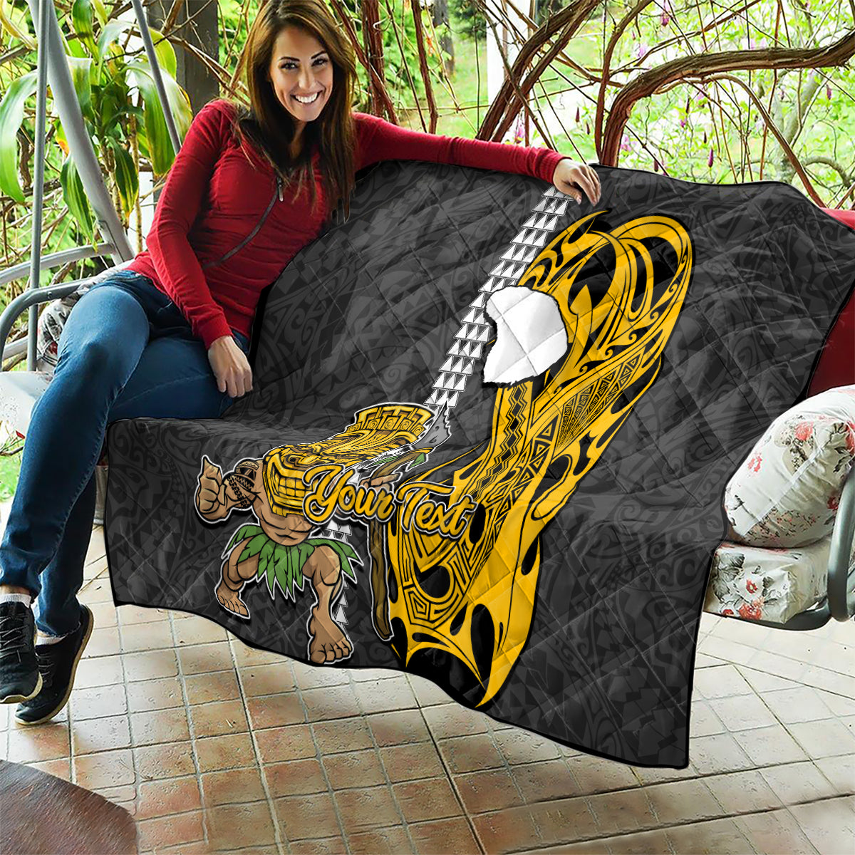 Custom Hawaii Lanai Island Quilt Hawaiian Warrior and Kakau Symbols Abstract Tattoo LT03 - Polynesian Pride