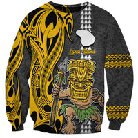 Custom Hawaii Lanai Island Sweatshirt Hawaiian Warrior and Kakau Symbols Abstract Tattoo LT03 Unisex Yellow - Polynesian Pride