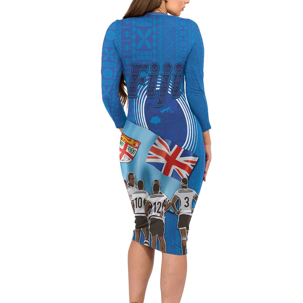 Fiji Rugby Sevens Long Sleeve Bodycon Dress Commemorate Gold Medal - Rio de Janeiro 2016
