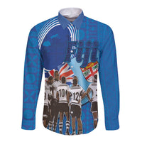 Fiji Rugby Sevens Long Sleeve Button Shirt Commemorate Gold Medal - Rio de Janeiro 2016 LT03 Unisex Blue - Polynesian Pride