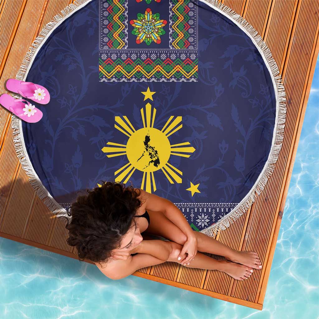 Philippines Merry Christmas Beach Blanket Maligayang Pasko with Parol and Xmas Pattern Barong Style LT03 - Polynesian Pride