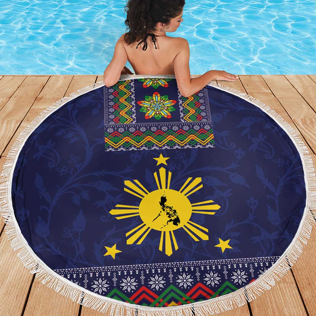 Philippines Merry Christmas Beach Blanket Maligayang Pasko with Parol and Xmas Pattern Barong Style LT03 - Polynesian Pride