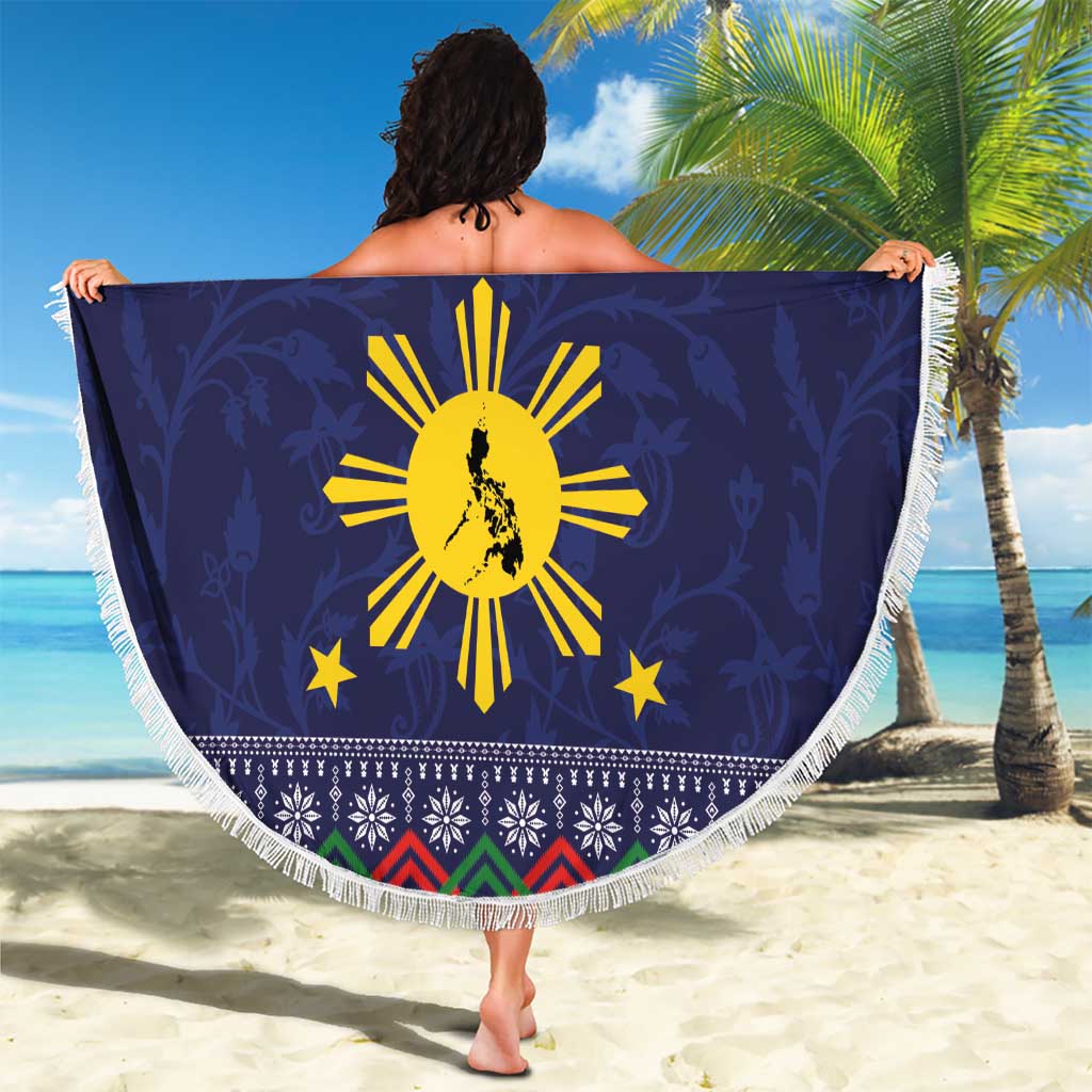 Philippines Merry Christmas Beach Blanket Maligayang Pasko with Parol and Xmas Pattern Barong Style LT03 - Polynesian Pride