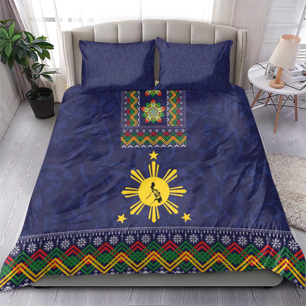 Philippines Merry Christmas Bedding Set Maligayang Pasko with Parol and Xmas Pattern Barong Style