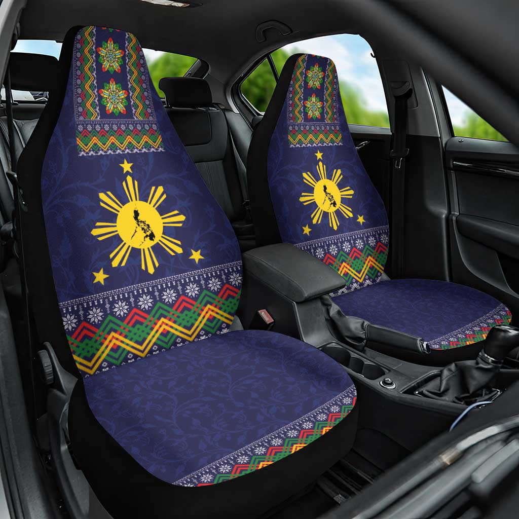 Philippines Merry Christmas Car Seat Cover Maligayang Pasko with Parol and Xmas Pattern Barong Style