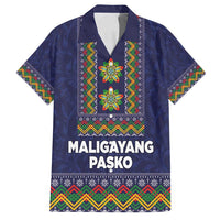 Philippines Merry Christmas Family Matching Off Shoulder Short Dress and Hawaiian Shirt Maligayang Pasko with Parol and Xmas Pattern Barong Style LT03 Dad's Shirt - Short Sleeve Blue - Polynesian Pride