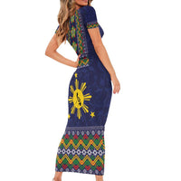 Philippines Merry Christmas Family Matching Short Sleeve Bodycon Dress and Hawaiian Shirt Maligayang Pasko with Parol and Xmas Pattern Barong Style