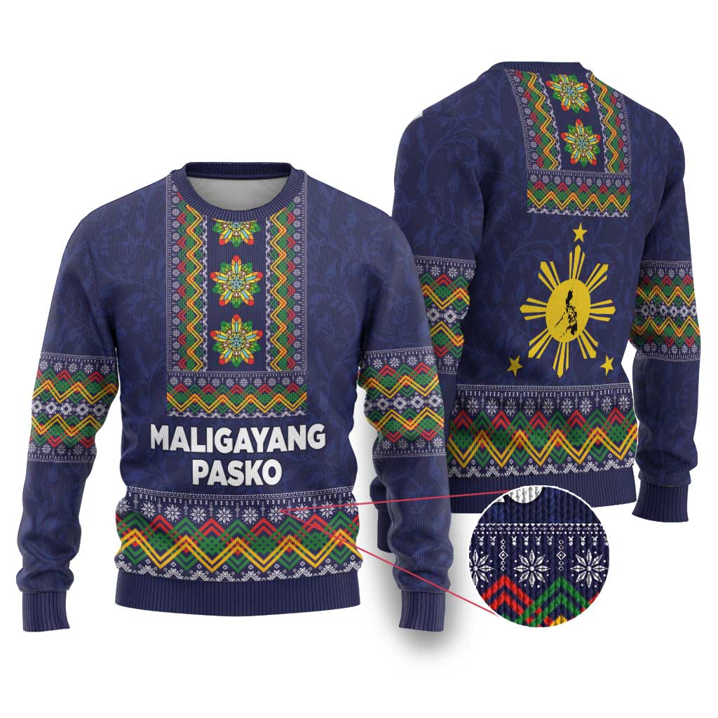 Philippines Merry Christmas Ugly Christmas Sweater Maligayang Pasko with Parol and Xmas Pattern Barong Style