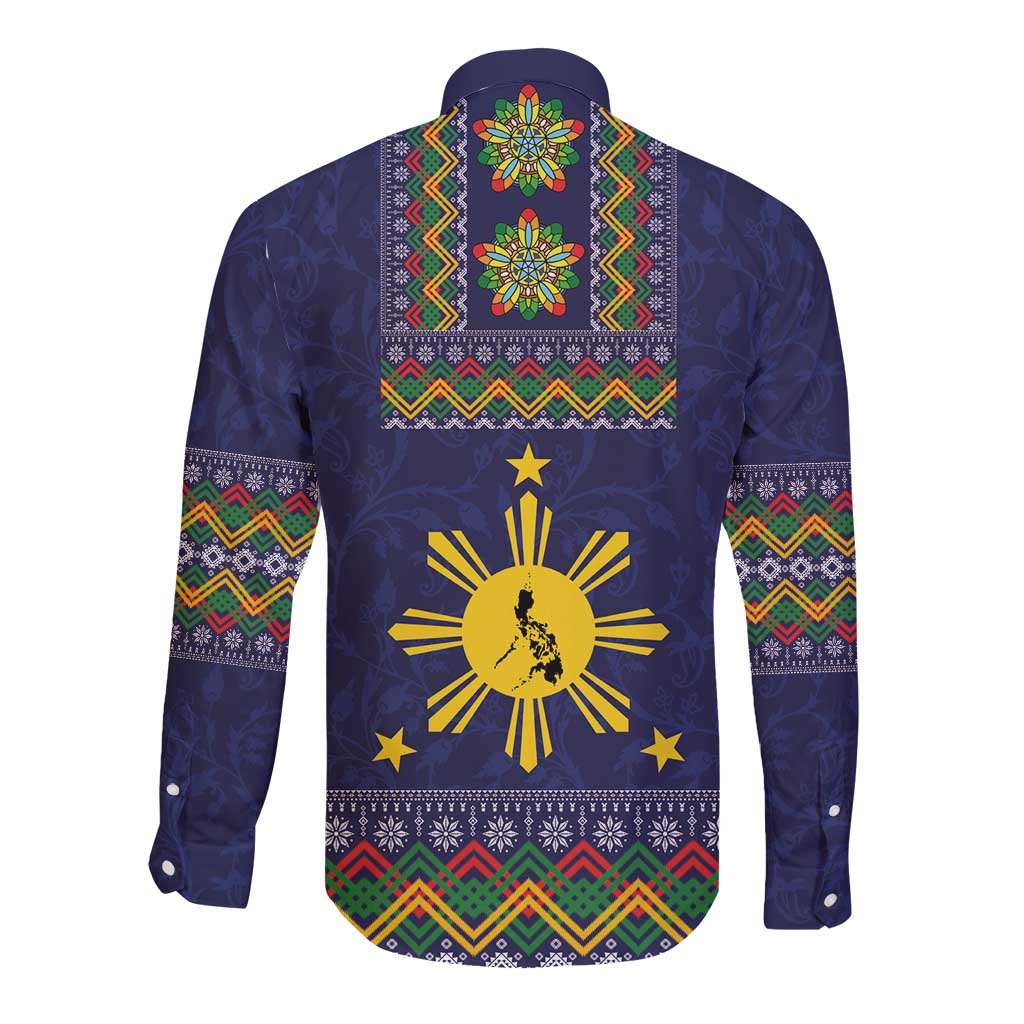Philippines Merry Christmas Long Sleeve Button Shirt Maligayang Pasko with Parol and Xmas Pattern Barong Style LT03 - Polynesian Pride
