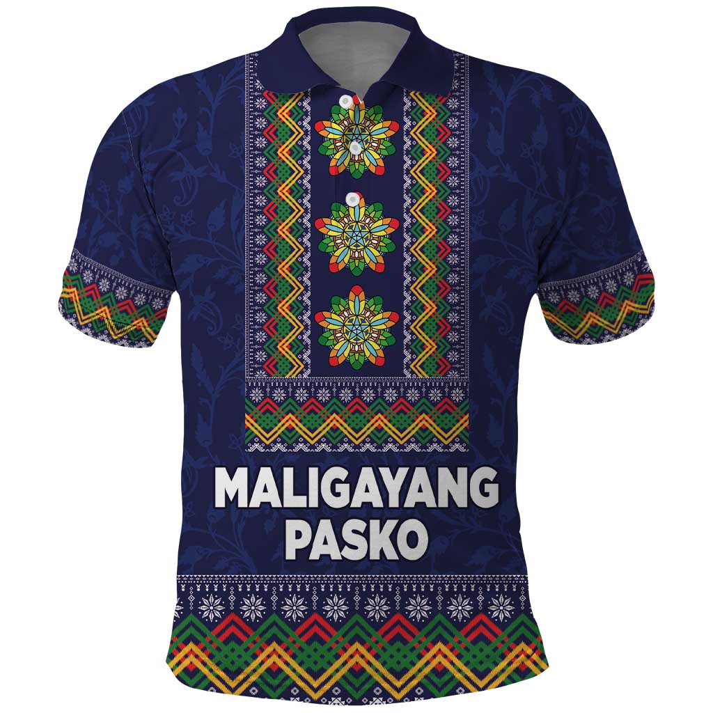 Philippines Merry Christmas Polo Shirt Maligayang Pasko with Parol and Xmas Pattern Barong Style