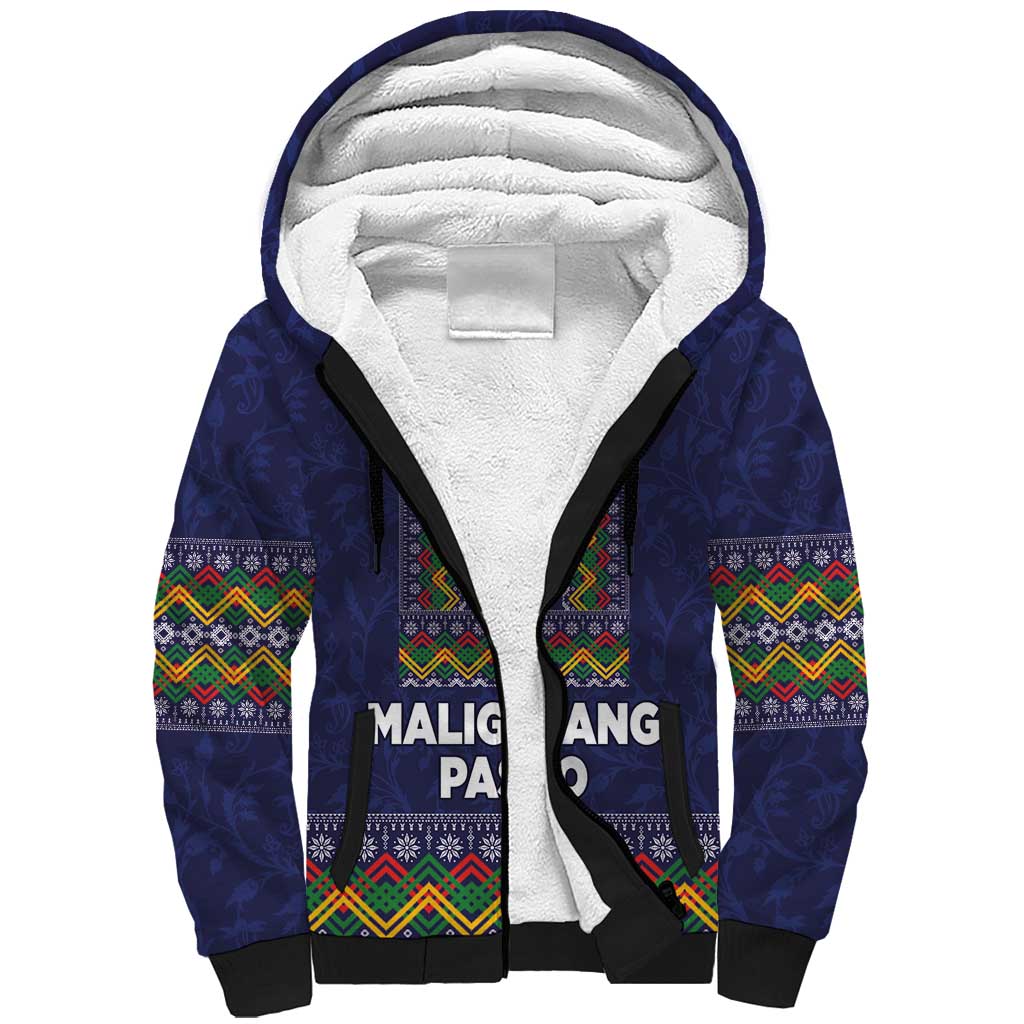 Philippines Merry Christmas Sherpa Hoodie Maligayang Pasko with Parol and Xmas Pattern Barong Style