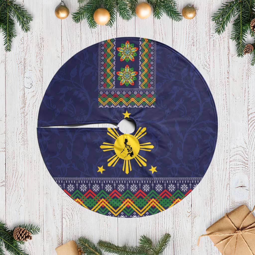 Philippines Merry Christmas Tree Skirt Maligayang Pasko with Parol and Xmas Pattern Barong Style