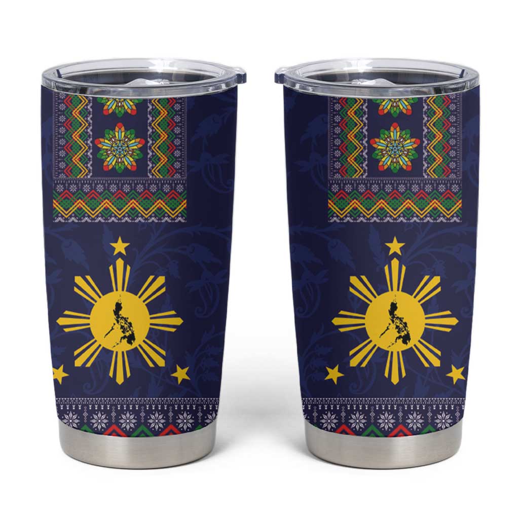 Philippines Merry Christmas Tumbler Cup Maligayang Pasko with Parol and Xmas Pattern Barong Style