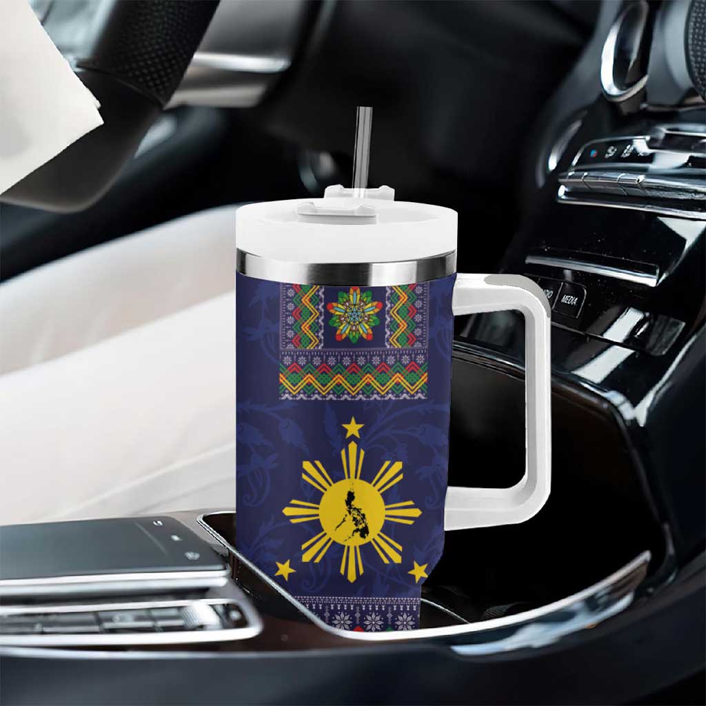 Philippines Merry Christmas Tumbler With Handle Maligayang Pasko with Parol and Xmas Pattern Barong Style