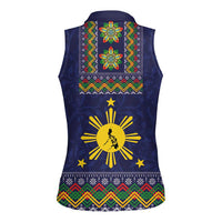 Philippines Merry Christmas Women Sleeveless Polo Shirt Maligayang Pasko with Parol and Xmas Pattern Barong Style