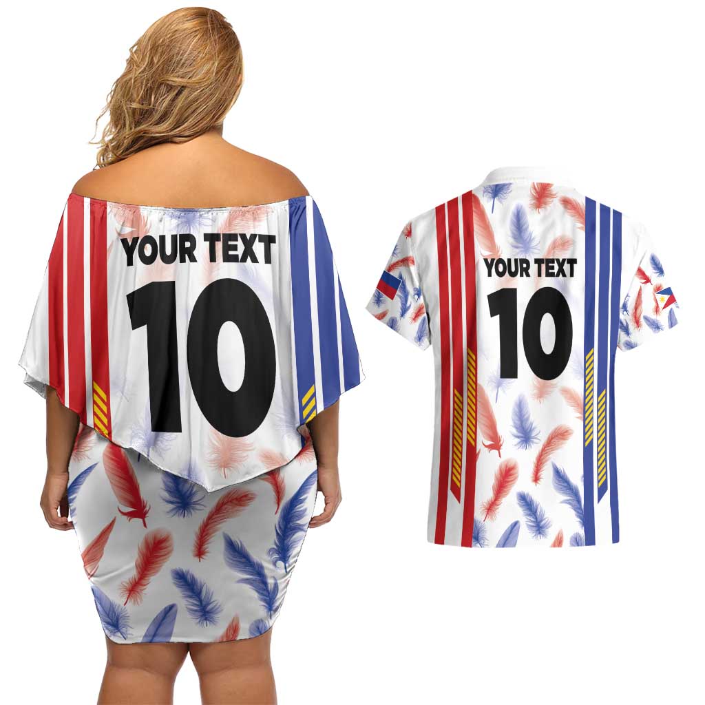 Custom Philippines Champions Football Jersey Couples Matching Off Shoulder Short Dress and Hawaiian Shirt