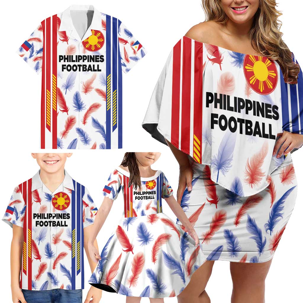 Custom Philippines Champions Football Jersey Family Matching Off Shoulder Short Dress and Hawaiian Shirt