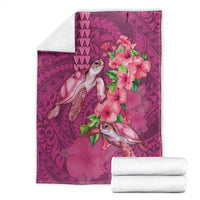 Hawaiian Turtle Love Couple Blanket - Sweet Hibiscus and Kakau Pattern Rose Color