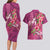 Hawaiian Turtle Love Couple Couples Matching Long Sleeve Bodycon Dress and Hawaiian Shirt - Sweet Hibiscus and Kakau Pattern Rose Color