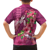 Hawaiian Turtle Love Couple Family Matching Puletasi and Hawaiian Shirt - Sweet Hibiscus and Kakau Pattern Rose Color LT03 - Polynesian Pride