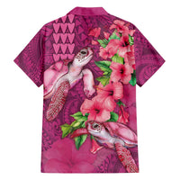 Hawaiian Turtle Love Couple Family Matching Puletasi and Hawaiian Shirt - Sweet Hibiscus and Kakau Pattern Rose Color LT03 - Polynesian Pride