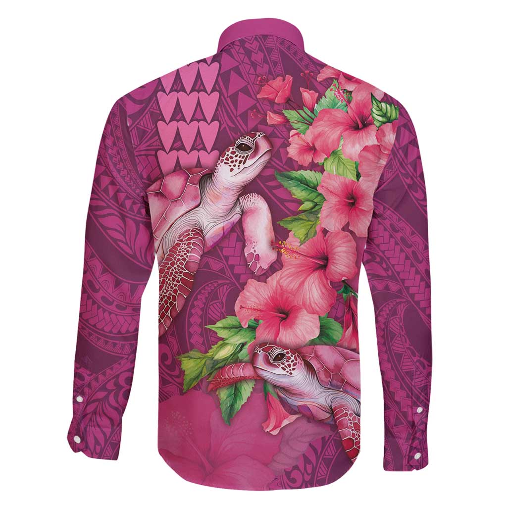 Hawaiian Turtle Love Couple Family Matching Puletasi and Hawaiian Shirt - Sweet Hibiscus and Kakau Pattern Rose Color LT03 - Polynesian Pride