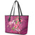 Hawaiian Turtle Love Couple Leather Tote Bag - Sweet Hibiscus and Kakau Pattern Rose Color