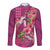 Hawaiian Turtle Love Couple Long Sleeve Button Shirt - Sweet Hibiscus and Kakau Pattern Rose Color